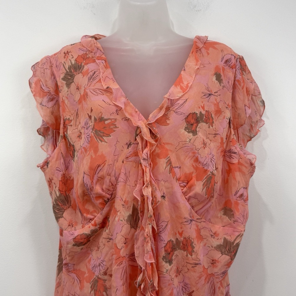 VTG Y2K Worthington 100% Silk Top 2X Fairy Dainty Babydoll Romantic Ruffle - Picture 7 of 10
